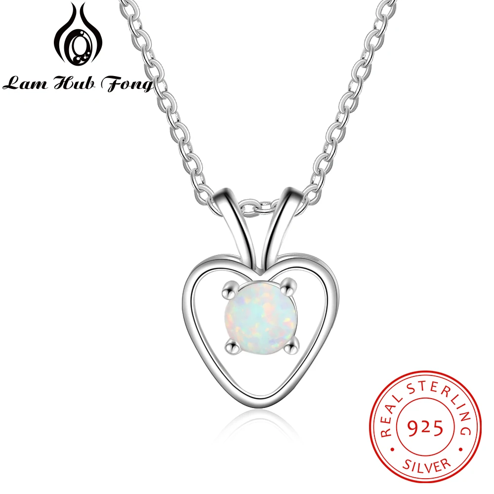 

Classic 925 Sterling Silver Heart Necklaces & Pendants Women White Opal Necklace Anniversary Gift for Lover (Lam Hub Fong)