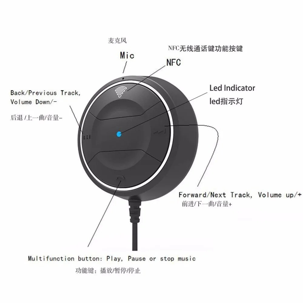 Автомобильный комплект громкой связи NFC Bluetooth Aux 3 5 мм 12 В два USB зарядного