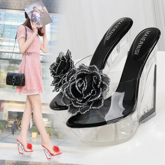 PVC Women Wedge Slippers Female Sandals Pumps Sexy Transparent High Heels 14CM Plarforms Ladies Shoes Flowers Wedding Shoes
PVC Women Wedge Slippers Female Sandals Pumps Sexy Transparent High Heels 14CM Plarforms Ladies Shoes Flowers Wedding Shoes