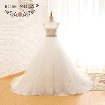 Rose Moda Princess Lace Ball Gown High Neck Sleeveless Puffy Tulle Wedding Dress with Crystal Sash
Rose Moda Princess Lace Ball Gown High Neck Sleeveless Puffy Tulle Wedding Dress with Crystal Sash