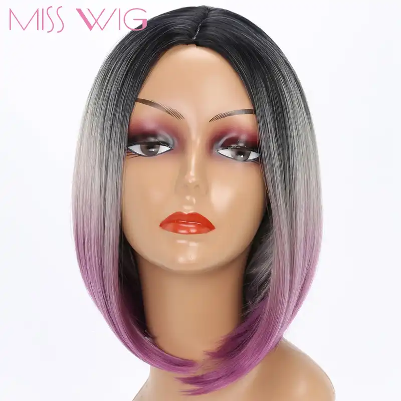 Sinteticheskij Parik Miss Wig Chernyj Ombre Krasnyj Sinij 12 Dyujmov Korotkie Pryamye Volosy Dlya Chernyh Zhenshin Pricheska Bob Vysokotemperaturnoe Volokno Aliexpress