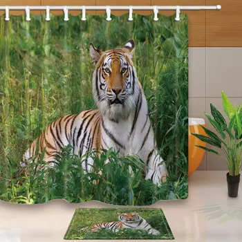 Safari Decor, Wild Animal Tiger Lies on the Grass of Green Forest,69X70in Mildew Resistant Polyester Fabric Shower Curtain Suit
Safari Decor, Wild Animal Tiger Lies on the Grass of Green Forest,69X70in Mildew Resistant Polyester Fabric Shower Curtain Suit