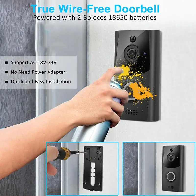 Wireless Smart WiFi Door Bell IR Video Visual Ring Camera Intercom Home Security