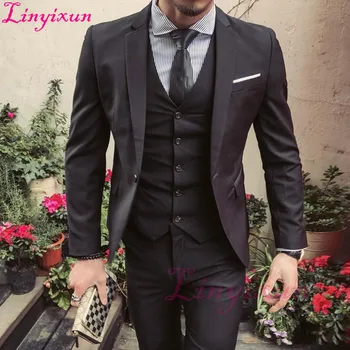 Linyixun Cheap Black Wedding Tuxedos Three Pieces Suits One Button Notched Lapel Slim Fit Groom Wear Custom Made
Linyixun Cheap Black Wedding Tuxedos Three Pieces Suits One Button Notched Lapel Slim Fit Groom Wear Custom Made