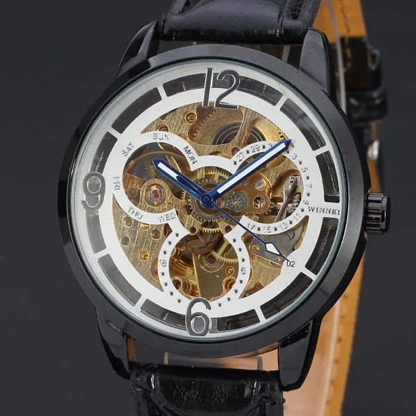 WINNER Bold Scale Blue Needle Design Fashion Hollow Perspective Gear Pattern Mechanical Watch Automatic Leather Mechanical Watch
WINNER Bold Scale Blue Needle Design Fashion Hollow Perspective Gear Pattern Mechanical Watch Automatic Leather Mechanical Watch