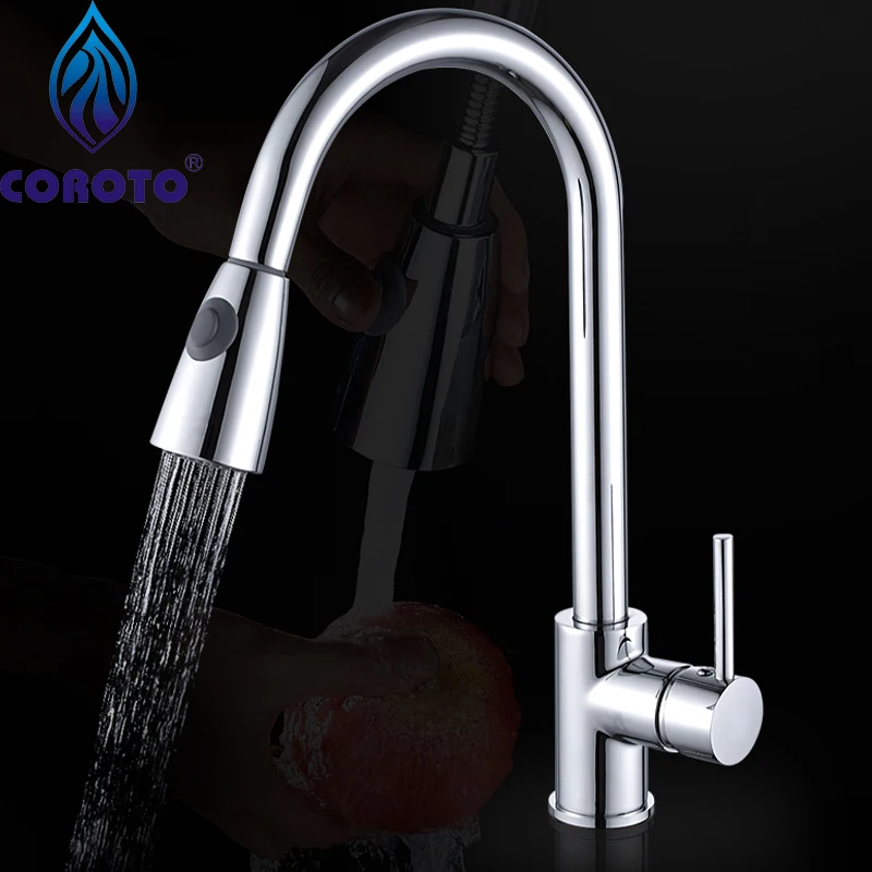 COROTO Silver Single Handle Kitchen Faucet Mixer Pull Out Kitchen Tap Single Hole 360 Rotate Copper Chrome Swivel Sink Mixer Tap
COROTO Silver Single Handle Kitchen Faucet Mixer Pull Out Kitchen Tap Single Hole 360 Rotate Copper Chrome Swivel Sink Mixer Tap