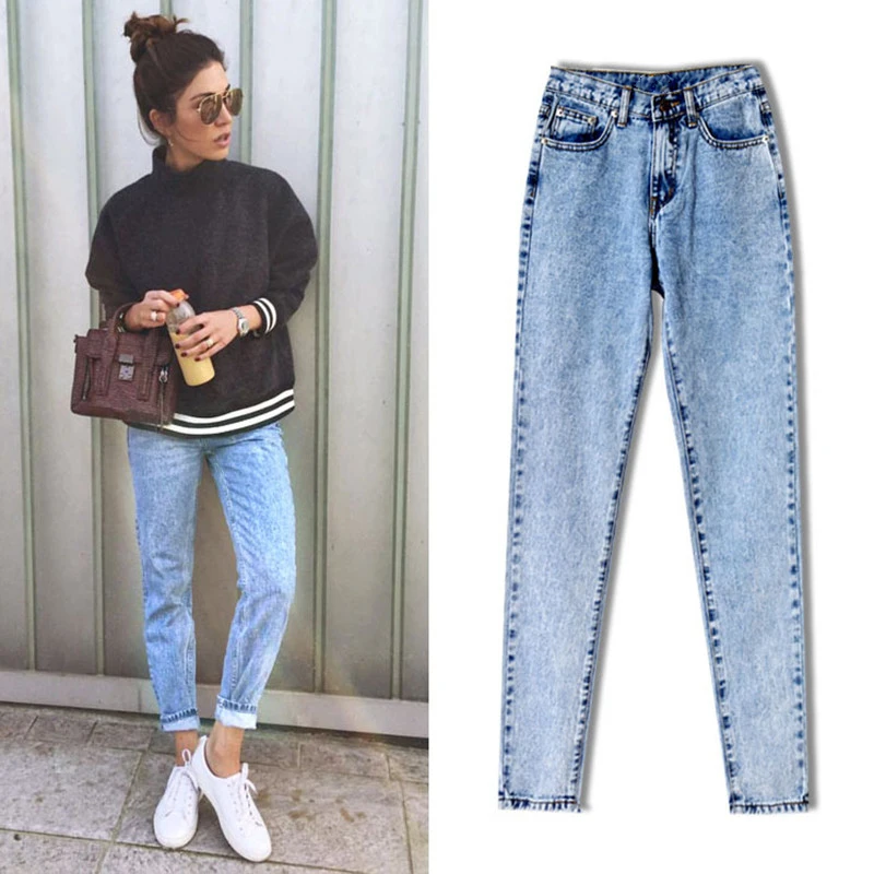 2017 High Quality Women Long Jeans High Waist 100% Cotton Snow Wash Type Denim Jeans Vintage Loose Straight Denim Jeans Trousers (6)_
