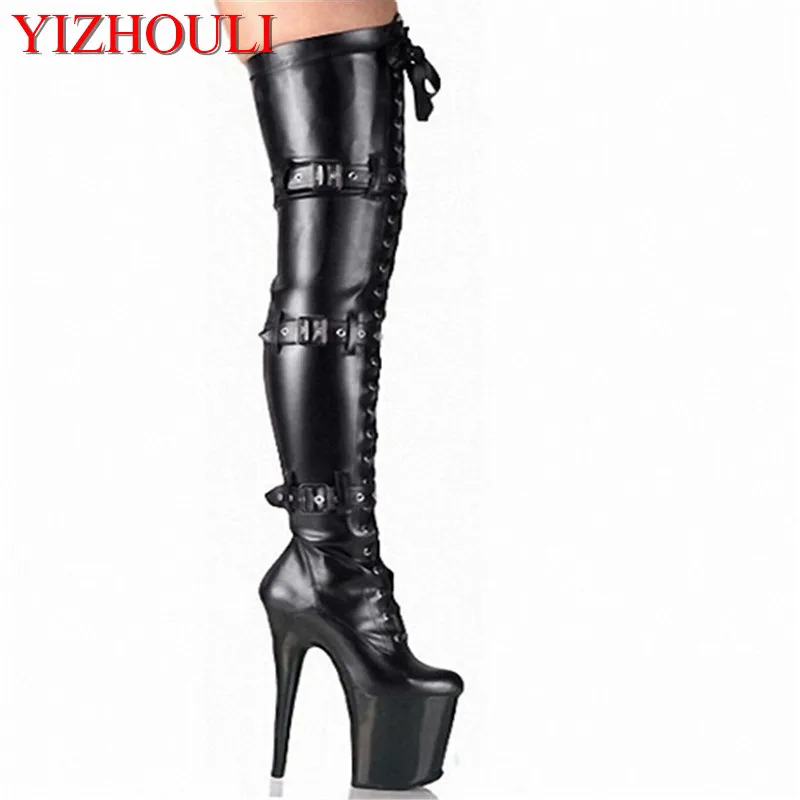 

20cm Front Platform High-Heeled Shoes Tall Boots Buckle Strap Round Toe Boots Dancer So Sexy 8 Inch Buckle Thigh High Boots