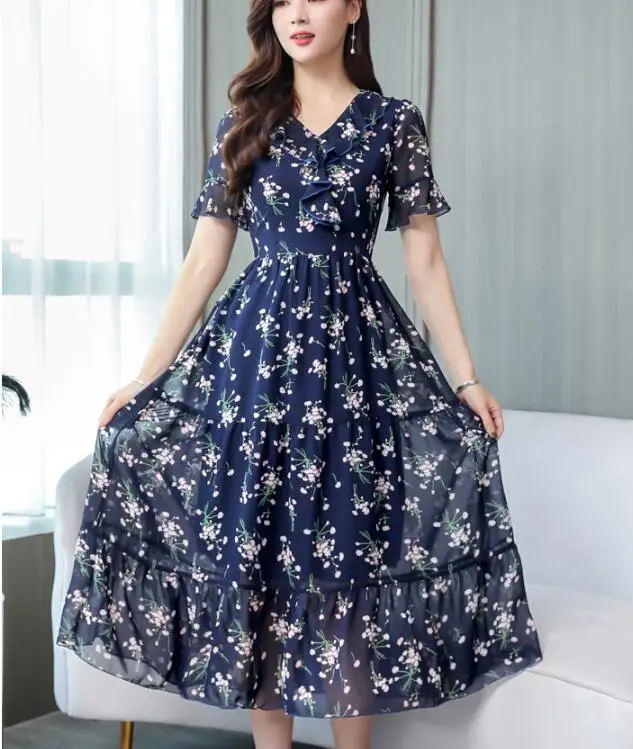 High Quality Plus Size M-4XL Summer New Arrival V Collar Ruffles Short Sleeve Flower Printed Female Chiffon Long Dress
High Quality Plus Size M-4XL Summer New Arrival V Collar Ruffles Short Sleeve Flower Printed Female Chiffon Long Dress