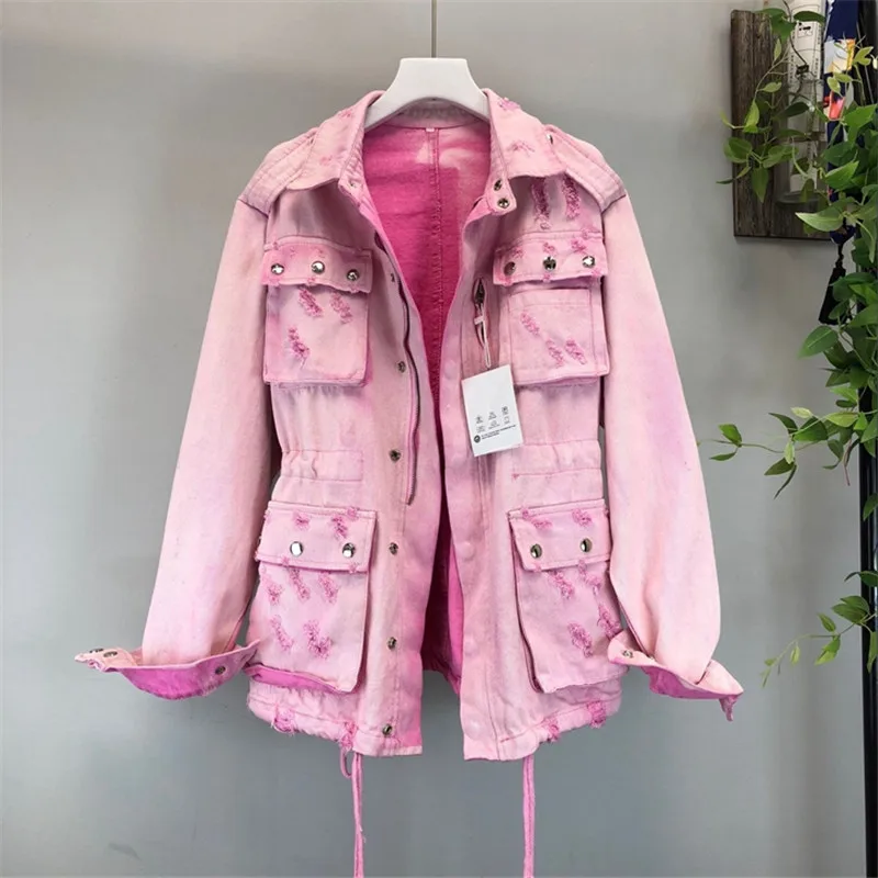 2019 Autumn Women's Denim Jacket Pink Casual Female Windbreaker Vintage Medium length Jean Jacket Hole Bomber Jackets Outwear 62
2019 Autumn Women's Denim Jacket Pink Casual Female Windbreaker Vintage Medium length Jean Jacket Hole Bomber Jackets Outwear 62