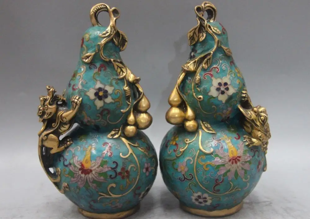 Bronze Copper Cloisonne Golden toad Kylin Kilin Gourd cucurbit Bottle Vase Pair
Bronze Copper Cloisonne Golden toad Kylin Kilin Gourd cucurbit Bottle Vase Pair