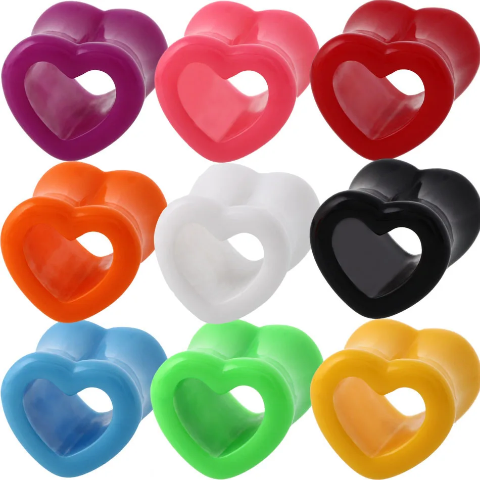 

MODRSA 1Pair Hollow Love Heart Acrylic Ear Plugs Body Piercing Jewelry Ear Gauges Flesh Tunnels Stretcher Expander Earlets