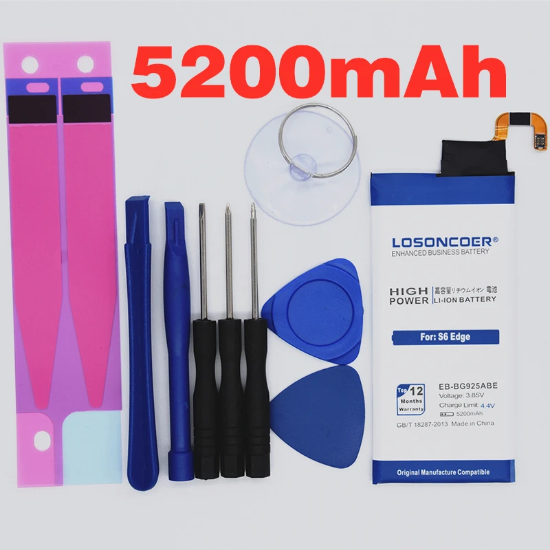100% Original LOSONCOER 5200mAh EB-BG925ABE Battery For Sasmung GALAXY S6 Edge Battery G9250 G925F G925FQ G925S Gift tools
100% Original LOSONCOER 5200mAh EB-BG925ABE Battery For Sasmung GALAXY S6 Edge Battery G9250 G925F G925FQ G925S Gift tools