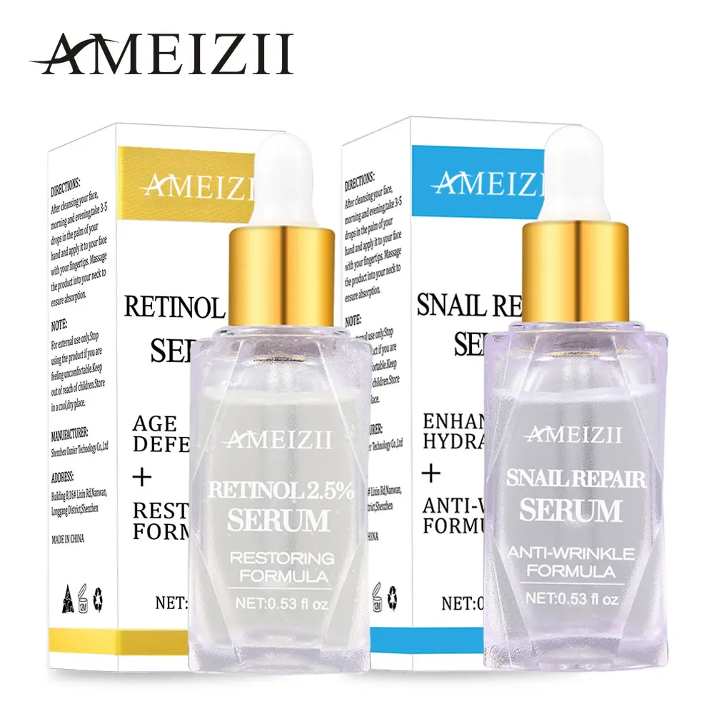 AMEIZII Retinol 2.5% Face Serum Snail Repair Firming Anti Wrinkle Hyaluronic Acid Skin Care Essence Whitening Rejuvenation Serum
AMEIZII Retinol 2.5% Face Serum Snail Repair Firming Anti Wrinkle Hyaluronic Acid Skin Care Essence Whitening Rejuvenation Serum