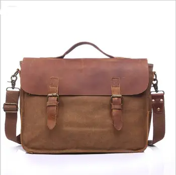 Vintage casual men's portable briefcase canvas postman bag Messenger bag with crazy horse leather 14 Inch Laptop Bag Cross Body
Vintage casual men's portable briefcase canvas postman bag Messenger bag with crazy horse leather 14 Inch Laptop Bag Cross Body