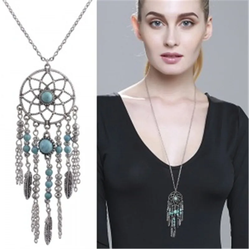 New Fashion Dream Catcher Gold Silver Bohemia Necklace for Women Long Tassel Feather Charm Sweater Chain Boho Necklace Jewelry
New Fashion Dream Catcher Gold Silver Bohemia Necklace for Women Long Tassel Feather Charm Sweater Chain Boho Necklace Jewelry