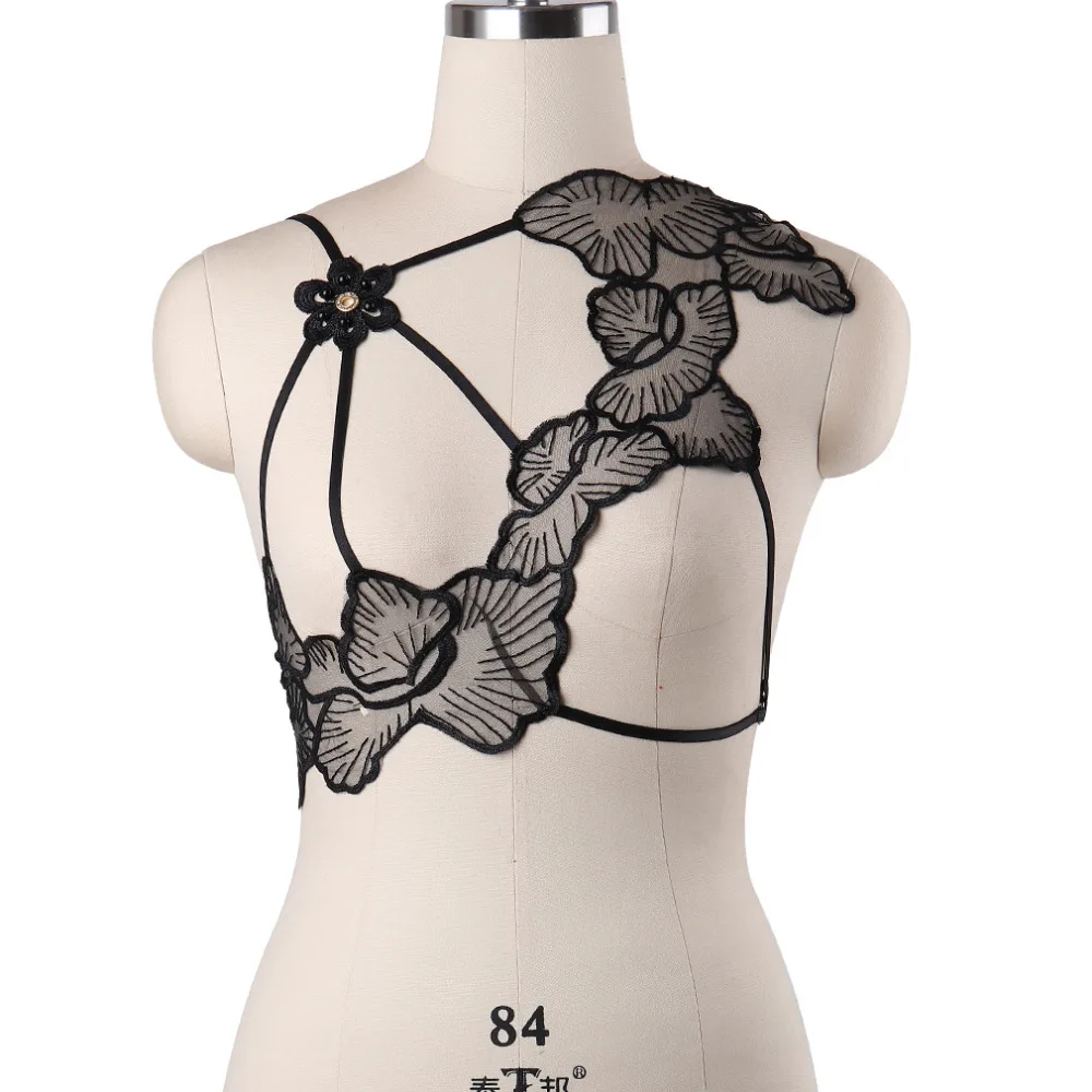 

Women Sexy Cage Lace Flowers Crop Tops Bondage Harness Adjust Size Fetish Wear China Things Harajuku Gothic Body Harness Bra