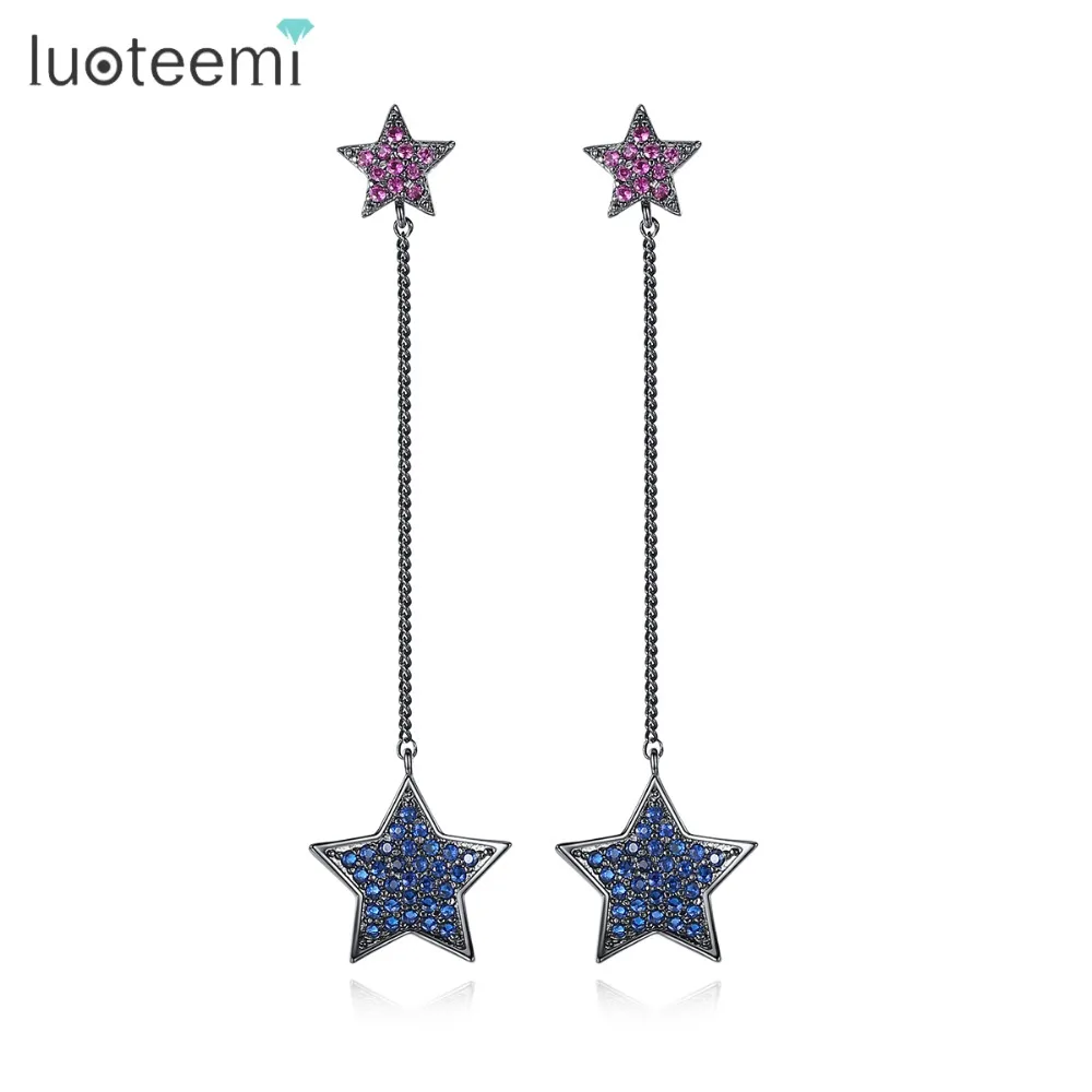 LUOTEEMI New Fashion Jewelry Pink Blue Color Cubic Zirconia Double Strars with Gun Black Chain Drop Earrings for Girl Party Gift
LUOTEEMI New Fashion Jewelry Pink Blue Color Cubic Zirconia Double Strars with Gun Black Chain Drop Earrings for Girl Party Gift