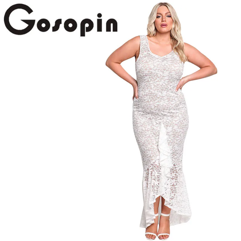 Gosopin Elegant Mermaid Lace Party Dress Summer Large Size White Sexy Plus Size Club Wear Maxi Dress High Low Tank Dress 61689
Gosopin Elegant Mermaid Lace Party Dress Summer Large Size White Sexy Plus Size Club Wear Maxi Dress High Low Tank Dress 61689