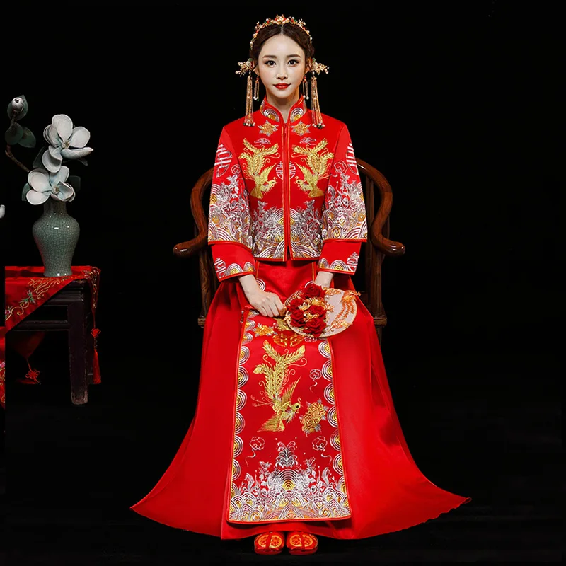 Фото Красное модное благородное Ретро китайское женское платье Ципао для невесты