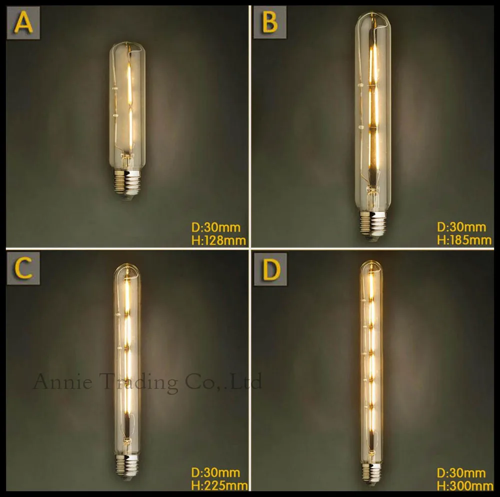 

220V 2W/3W/4W/6W LED filament Edison Bulb E27 T10 T185 T225 T300 vintage long test tube tubular bulbs LEDs filament bulb