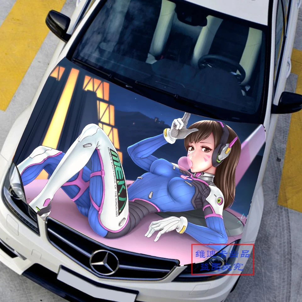 Image Custom Made Car Accessories Japanese Car Stickers Decals 3D Anime Game Overwatch D.VA Hood Sticker Auto Roof Camouflage Vinyl