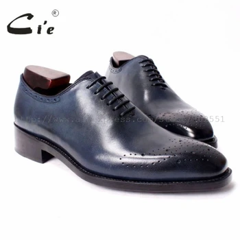 

cie Square Toe Whole Cut Medallion Patina Navy Handmade Men's Goodyear Welted 100%Genuine Calf Leather Lace Up Oxford Flat OX291