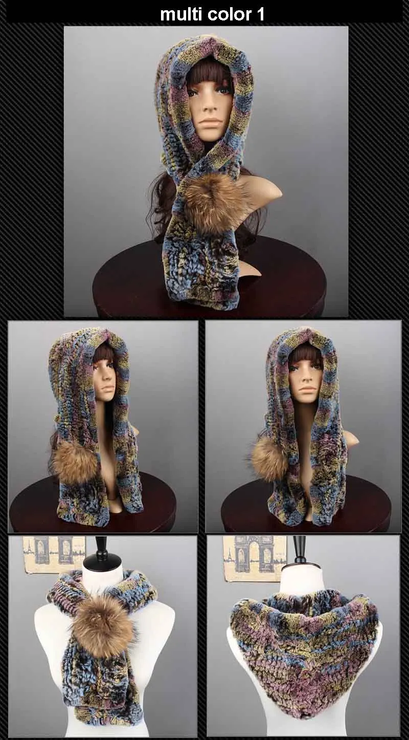 knit rex fur hood scarf multi 1 1