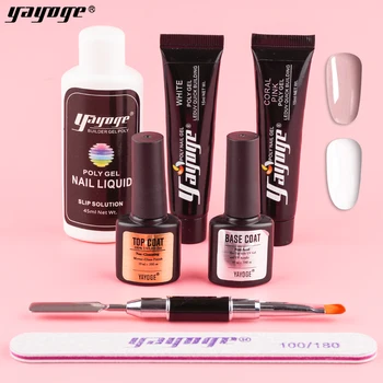 

Yayoge Design Nail Art 7 in 1 Gel Nail Polish Set White French Poly Nail Gel File Brush Slip Solution Feel Free To Match