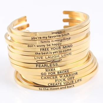 Hot Sell Gold Color Mantra Bracelet Stainless Steel Bar Engraved Positive Inspirational Quote Cuff Bracelet Bangle For Women
Hot Sell Gold Color Mantra Bracelet Stainless Steel Bar Engraved Positive Inspirational Quote Cuff Bracelet Bangle For Women