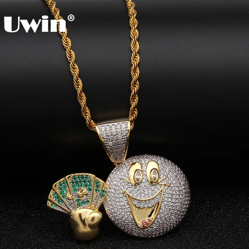 Uwin Mens Necklace Punk Jewelry Full Iced Cubic Zirconia Happy Rich Emoji Face Hold US Dollar Pendant Silver/Gold Color Chain
Uwin Mens Necklace Punk Jewelry Full Iced Cubic Zirconia Happy Rich Emoji Face Hold US Dollar Pendant Silver/Gold Color Chain