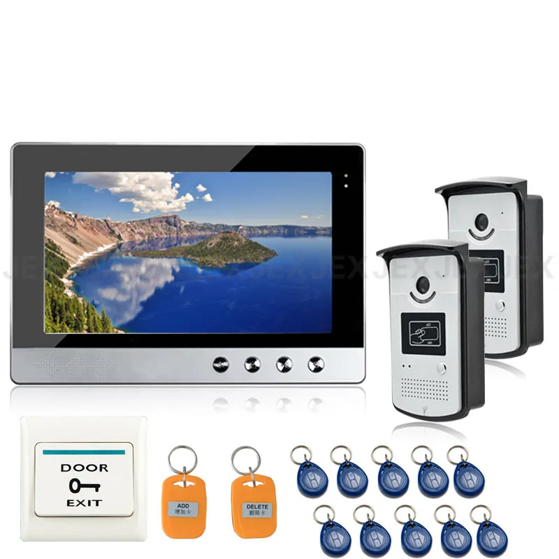 

JEX 10`` color LCD video Doorbell Door phone speaker intercom system kit 1 monitor +2 RFID Access control COMS Camera In stock