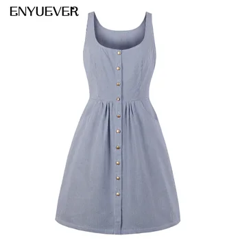 Enyuever Blue Striped Dress Women Summer 2019 Sleeveless Button Up Pockets Robe Pinup Vestido Vintage Retro Casual Dress Party 
Enyuever Blue Striped Dress Women Summer 2019 Sleeveless Button Up Pockets Robe Pinup Vestido Vintage Retro Casual Dress Party