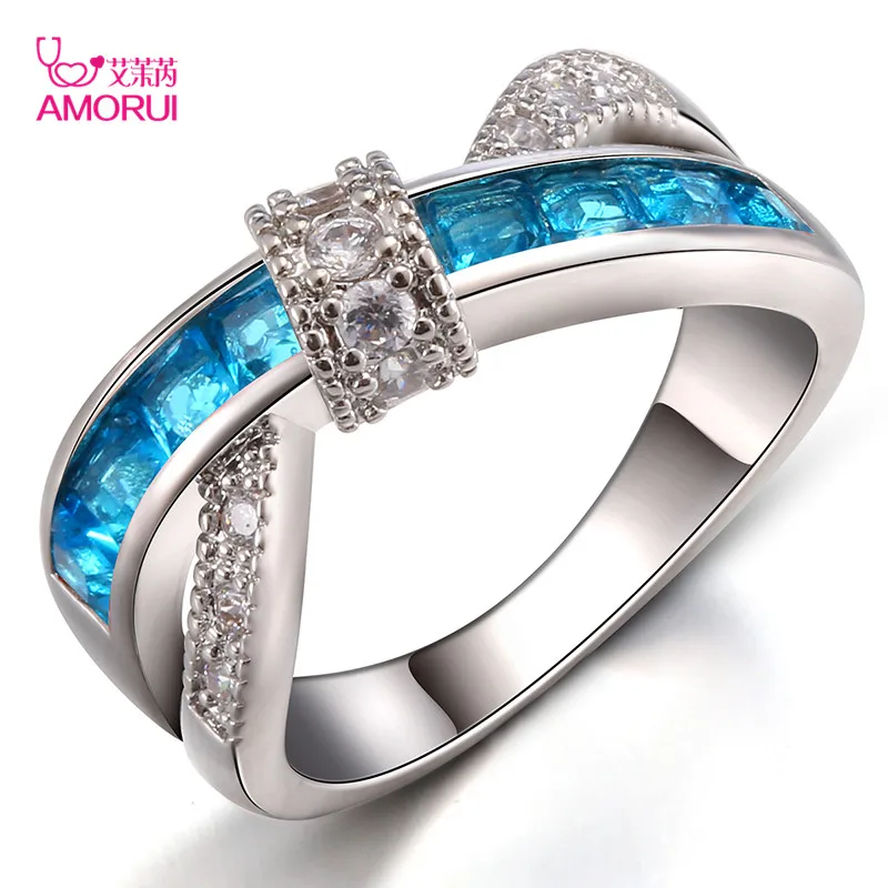 AMORUI Bow-knot Lt Blue CZ Stone Ring Bagues femme Fashion White Gold Color Wedding Rings for Women Jewelry Anillos Mujer Gift
AMORUI Bow-knot Lt Blue CZ Stone Ring Bagues femme Fashion White Gold Color Wedding Rings for Women Jewelry Anillos Mujer Gift