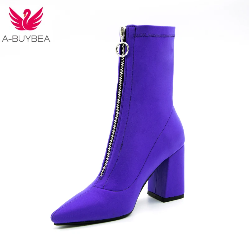 2018 Autumn New purple Stretch Knit fashion Ankle Boots Heels Women Square Heel Short Booties Pointed Toe 9CM High Heels Shoes
2018 Autumn New purple Stretch Knit fashion Ankle Boots Heels Women Square Heel Short Booties Pointed Toe 9CM High Heels Shoes