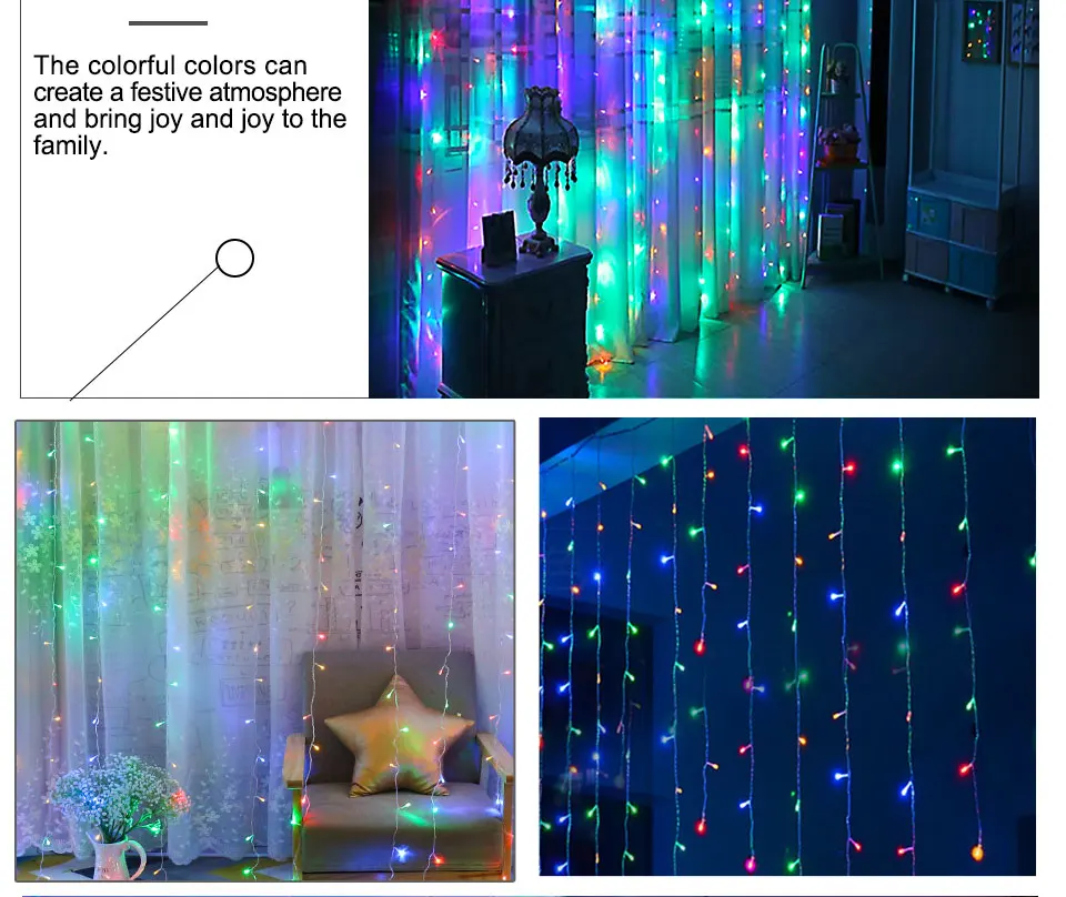 300LEDs Christmas Holiday Lighting 3X3 Meters 18W IP44 Waterproof Xmas Garden Garland Indoor Bedroom Curtain Decoration Lamps (19)