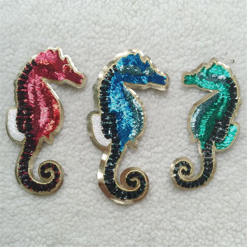 100 шт Seahorse вышитые патч гиппокамп блесток аппликация морская рыба заплатки для