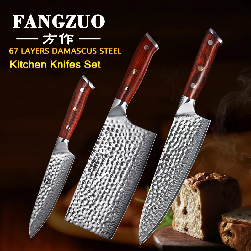 FANGZUO Damascus Steel High Quality 3PCS Kitchen Knife Set 5 inch Utility Knives 7 inch Cleaver 8.5 inch Chef Knife
FANGZUO Damascus Steel High Quality 3PCS Kitchen Knife Set 5 inch Utility Knives 7 inch Cleaver 8.5 inch Chef Knife