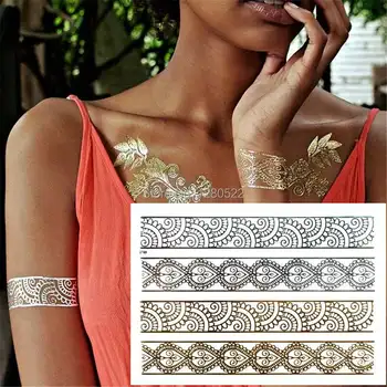 2 sheets Retro Arm Chain Silver and Gold Flash Tattoo Temporary Metallic Tattoo Sticker Tatuagem for Women Beauty Beach Tattoo
2 sheets Retro Arm Chain Silver and Gold Flash Tattoo Temporary Metallic Tattoo Sticker Tatuagem for Women Beauty Beach Tattoo