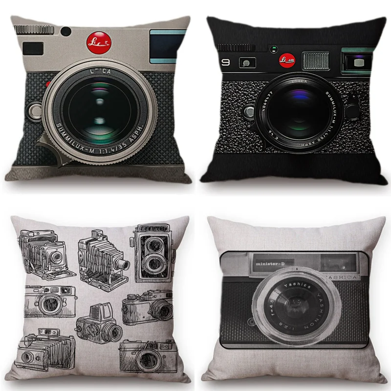 

Vintage Camera Printed Linen Cotton Cushion Cover Retro Buildings Decorative Sofa Throw Pillows Car Chair Home Decor Pillow Case