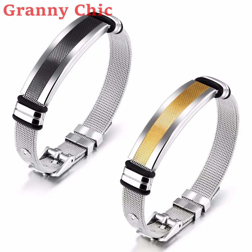 Granny Chic Women Men silver Gold Black Stainless Steel mesh wire bracelet adjustable belt buckle Cuff Chain bracelet jewelry
Granny Chic Women Men silver Gold Black Stainless Steel mesh wire bracelet adjustable belt buckle Cuff Chain bracelet jewelry