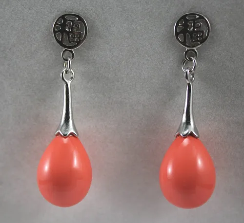 

New Design!Free shipping 12X16MM coral Pink Sea Shell Water Drop Beads "good fortune "Drop Earring
