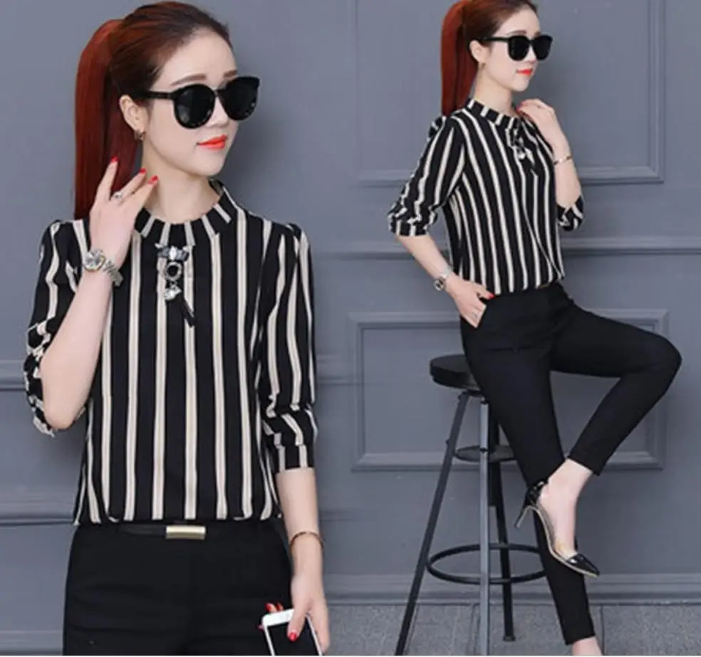 New spring summer blouse seven-point sleeves thin shirt 2019 autumn new loose wild shirt striped bottoming shirt 1202019
New spring summer blouse seven-point sleeves thin shirt 2019 autumn new loose wild shirt striped bottoming shirt 1202019