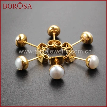 BOROSA Round Pearl Stud Earrings,Gold Color Natural Freshwater Pearl Stud Earrings for Women Girls Drusy Jewelry G1064
BOROSA Round Pearl Stud Earrings,Gold Color Natural Freshwater Pearl Stud Earrings for Women Girls Drusy Jewelry G1064