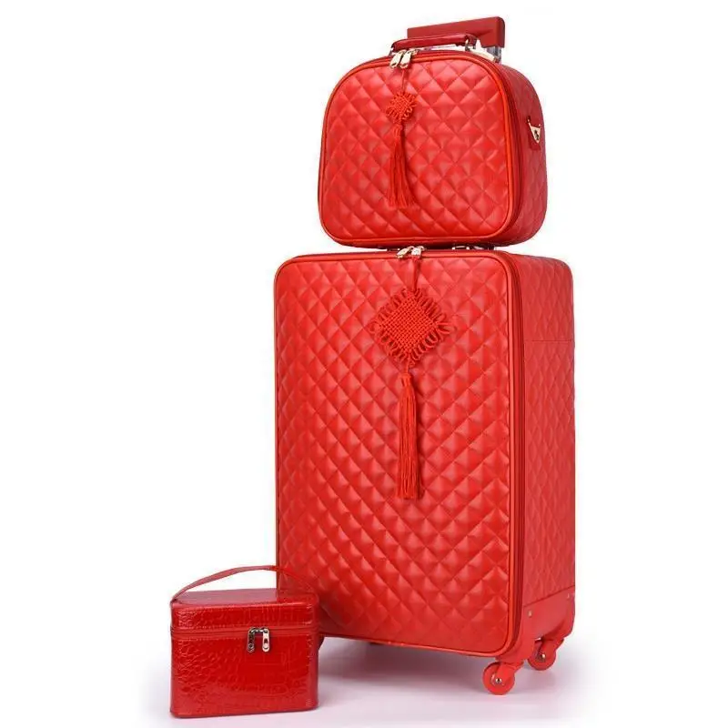 

Red suitcase wedding trolley case Woman luggage bride dowry box Classic Travel Suitcase set Spinner wheel Carry on luggage bags