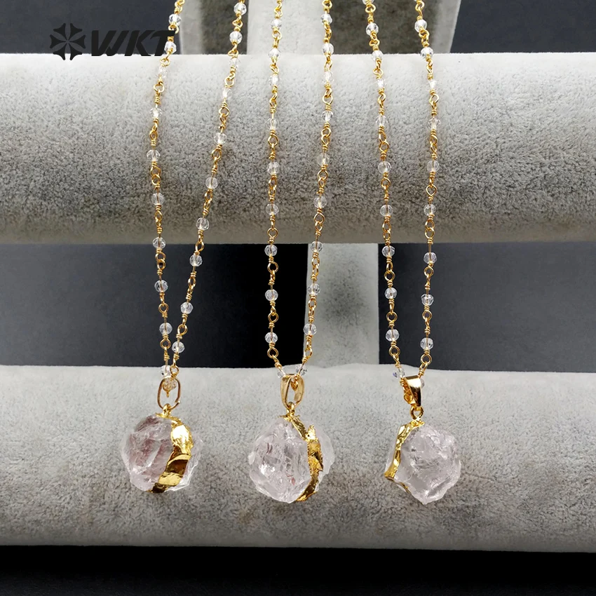 

WT-N1029 WKT Wholesale Jewelry Natural Qurtz Crystal Pendant Necklace Clean Crystal 18 inches Beads Chain For Gift's Gift