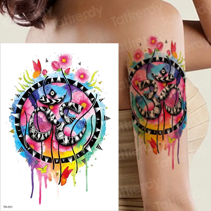 Временные татуировки стикер Девушки Красочные 30-летие змея бабочка тату Цветок