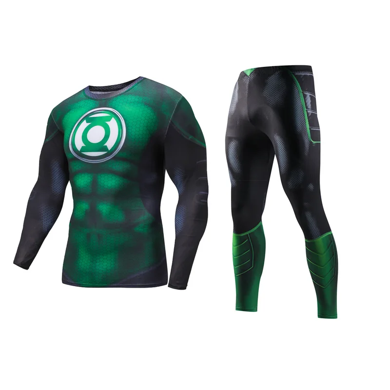 The Avengers Green Lantern Compression Suit Workout Fitness Long Sleeve 3D Print Shirt Sportswear Bodybuilding Leggings | Мужская одежда