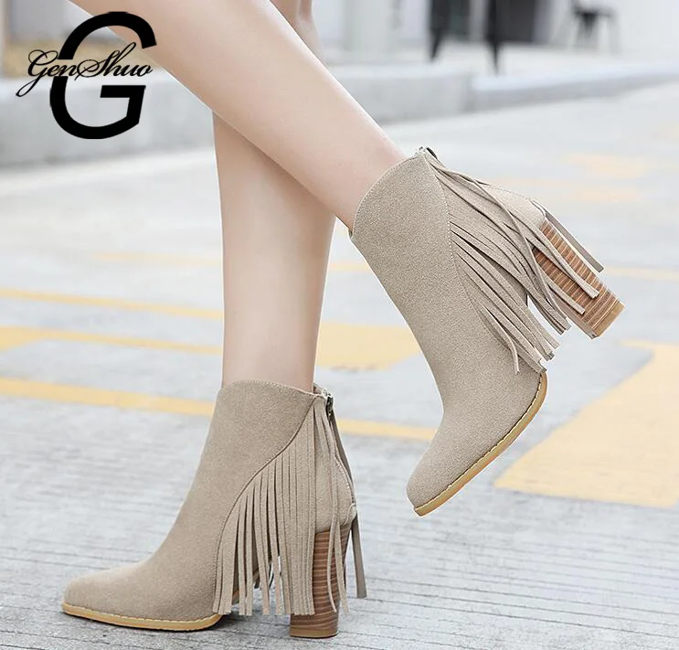 GENSHUO Fashion Women Boots Black Ankle Boots For Women Shoes Sexy Fringe Ladies Shoes High Heels Pointed Toe Women Winter Boots
GENSHUO Fashion Women Boots Black Ankle Boots For Women Shoes Sexy Fringe Ladies Shoes High Heels Pointed Toe Women Winter Boots