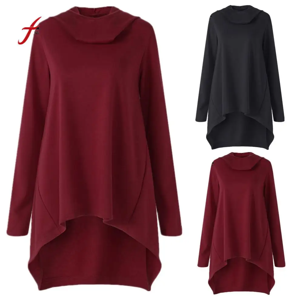 Casual Female T-shirts Long Sleeve Casual Plain Color Irregular Bottom Long Style Hooded Sweater roupas Femininas Drop Ship
Casual Female T-shirts Long Sleeve Casual Plain Color Irregular Bottom Long Style Hooded Sweater roupas Femininas Drop Ship